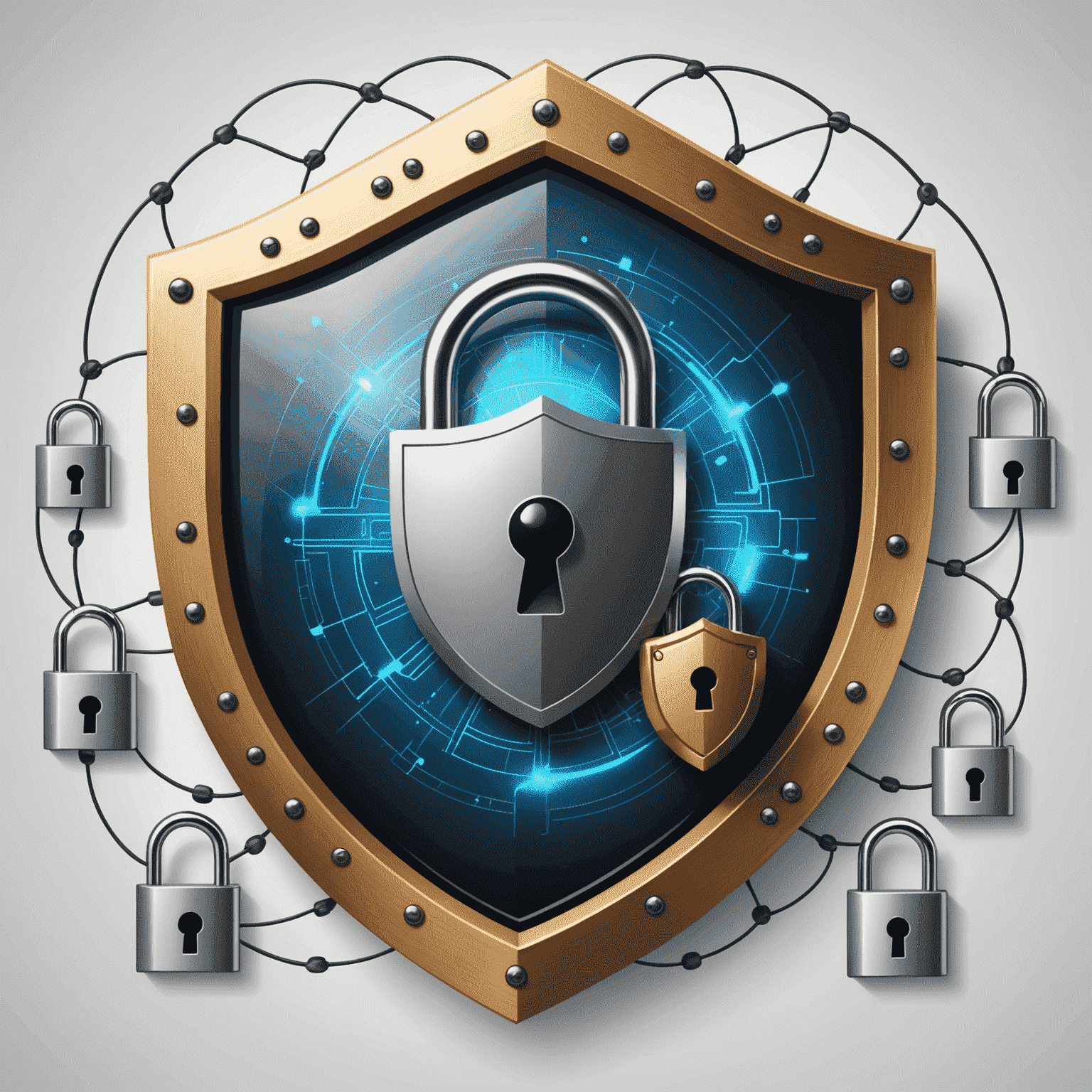 Illustration de la sécurité réseau avec des icônes de bouclier et de cadenas